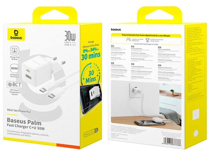 Адаптер питания Baseus Palm C+U 30W P1011160A213-01 White