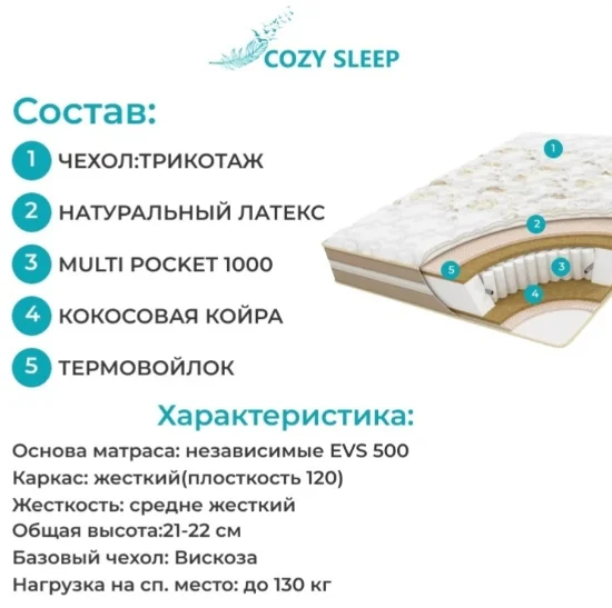 Матрас Cozy Sleep Lux Balance 90x200x21 см - ForteMarket Матрас Cozy Sleep Lux Balance 90x200x21 см купить,108000