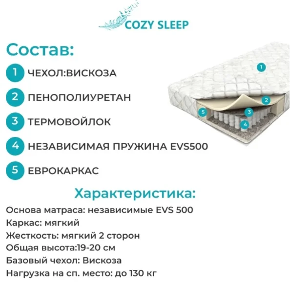Матрас Cozy Sleep Dream Soft 190x200x20 см - ForteMarket Матрас Cozy Sleep Dream Soft 190x200x20 см купить,91500