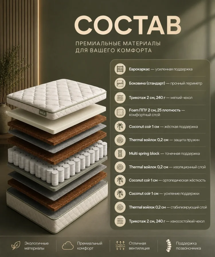 Матрас Rals 727 Vip 90x200x22см купить,NaN