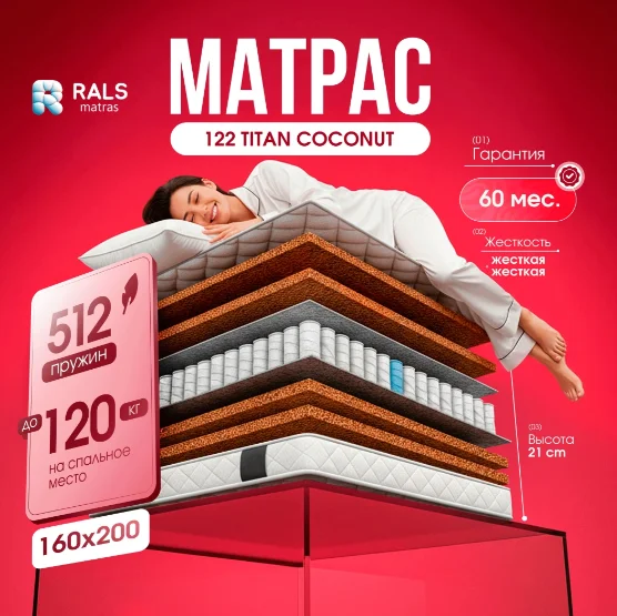 Матрас RALS 122 TITAN COCONUT 160х200 см купить,NaN