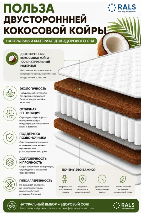 Матрас Rals Eco 93 Polycatton 160x200x22см купить,NaN