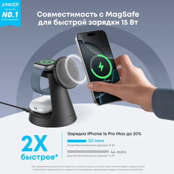 Беспроводное зарядное устройство Anker MagGo B25M4G11 15W черный