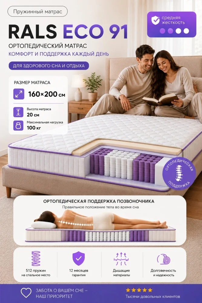 Матрас Rals Eco 91 Tritonazh 160x200x20см купить,NaN