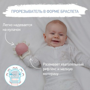 Прорезыватель ROXY-KIDS Грызунок для зубов на руку силиконовый 0+ RST-002-P, 1 шт, розовый купить,NaN