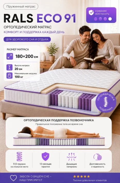 Матрас Rals Eco 91 Tritonazh 180x200x20см купить,NaN