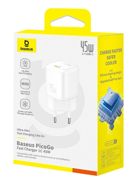 Адаптер питания Baseus PicoGo GaN 45W P10176800213-00 White  купить,9990