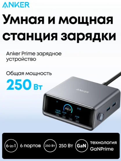 Адаптер питания Anker Prime Charger GaNPrime 250W A2345341 Black купить,79990