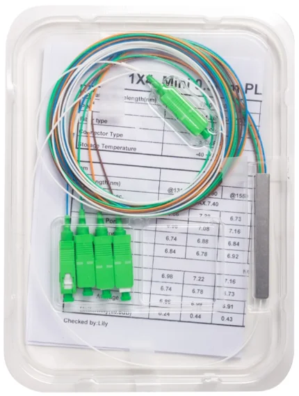 Сплиттер оптоволоконный А-Оптик PLC с брекетом 1х4 SC/APC SM 1,5m 