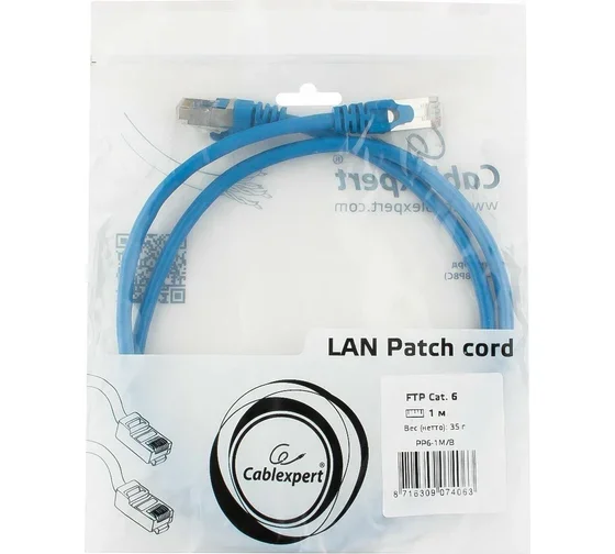 Патч-корд Cablexpert CAT6 FTP PP6-1M/B RJ45/8P8C 1m Blue купить,0