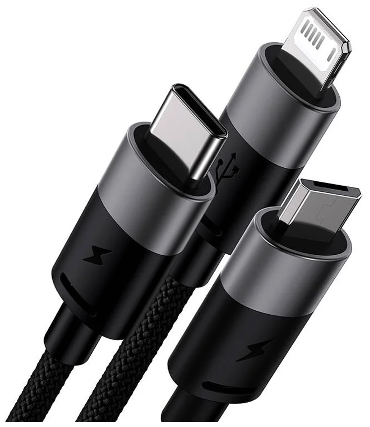 Кабель Baseus CAXS000001 USB to M+L+C 1.2м черный