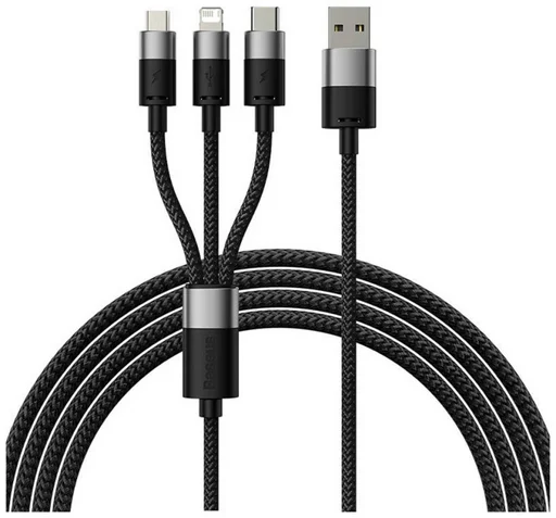 Кабель Baseus CAXS000001 USB to M+L+C 1.2м черный