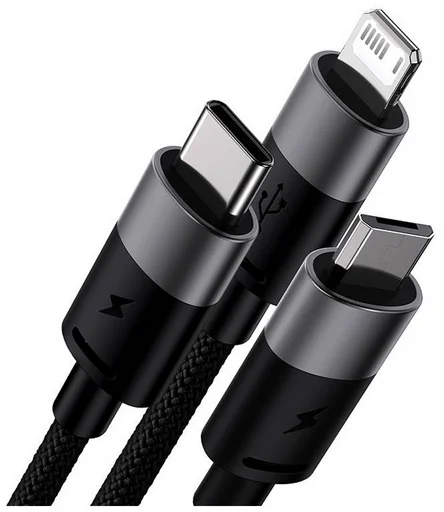 Кабель Baseus CAXS000001 USB to M+L+C 1.2м черный