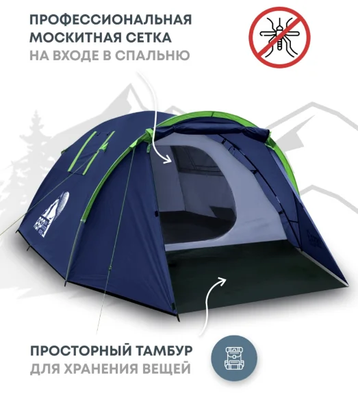 Палатка RSP Narle кемпинговая 3-местная зеленый купить,NaN