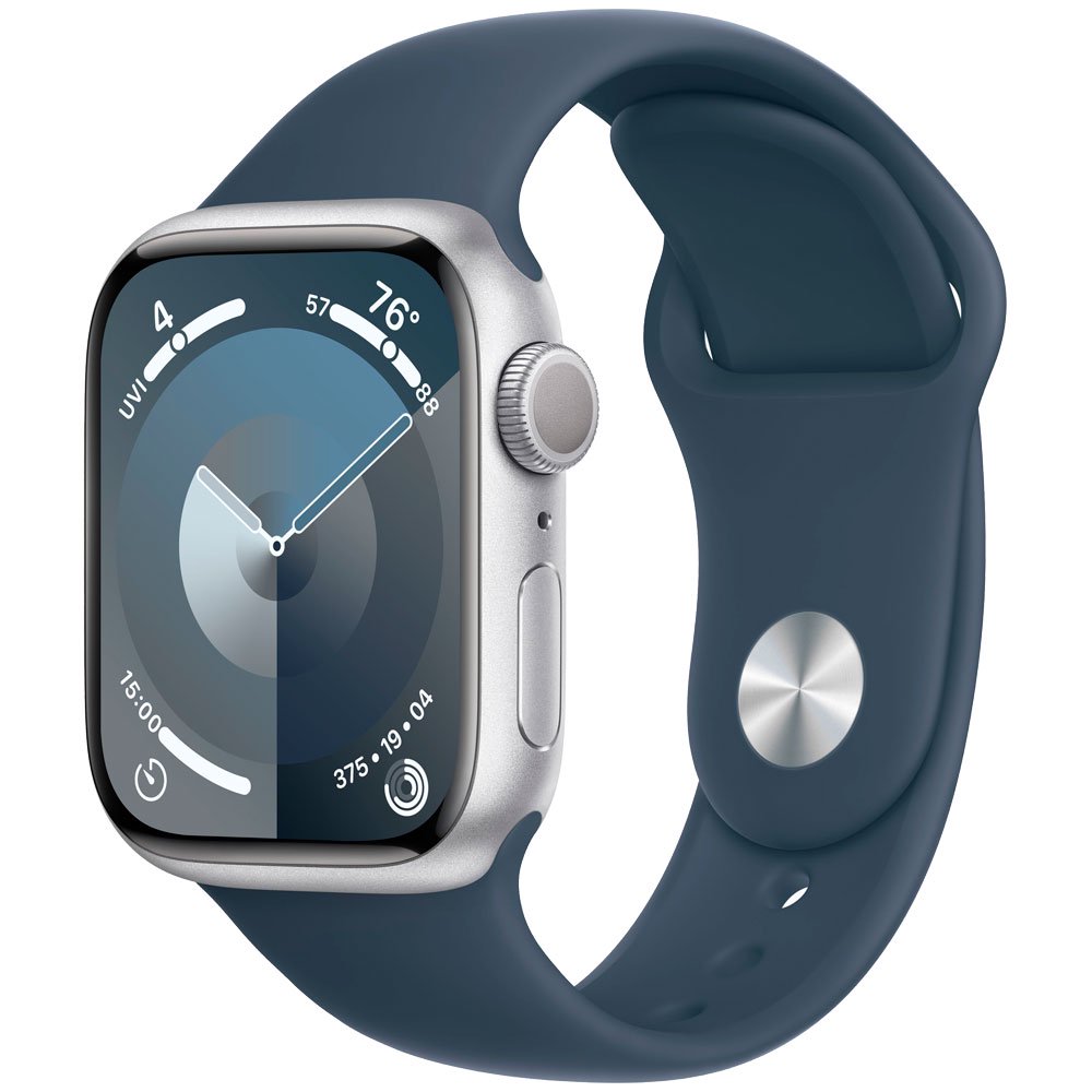 Смарт-часы Apple Watch Series 9 GPS 41mm MR903 Silver Aluminum Case with Storm Blue Sport Band - S/M