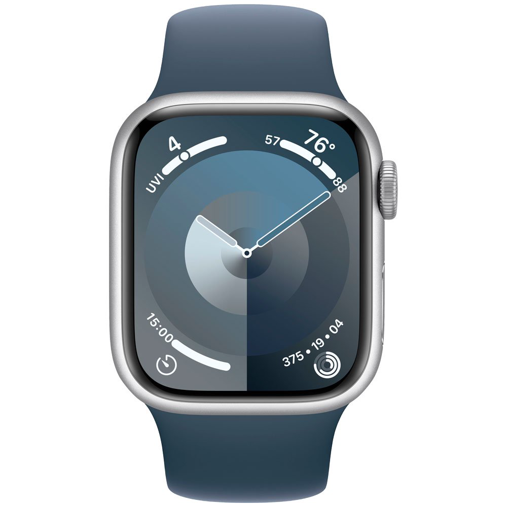 Смарт-часы Apple Watch Series 9 GPS 41mm MR913 Silver Aluminum Case with Storm Blue Sport Band - M/L купить,NaN
