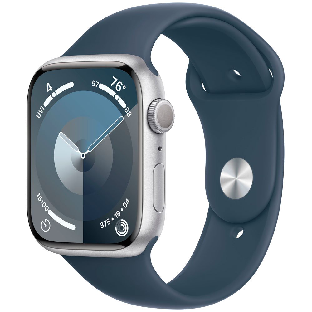 Смарт-часы Apple Watch Series 9 GPS 45mm MR9D3 Silver Aluminum Case with Storm Blue Sport Band - S/M