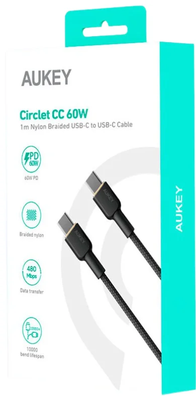 Кабель Aukey CB-C2 USB 3.1 Type C to Type C 60Вт 1 м CB-NCC1 Black