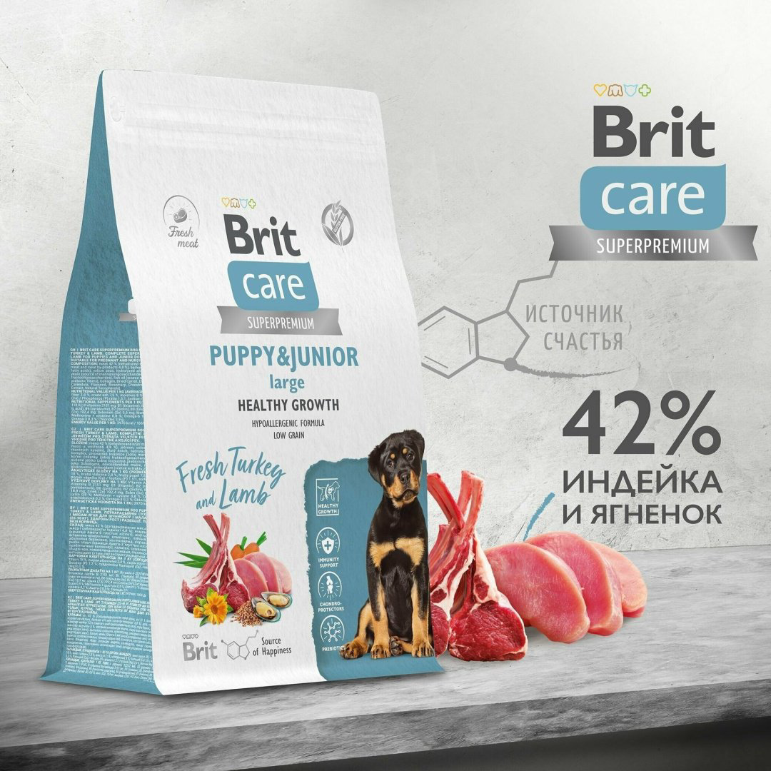 Корм Brit Care Puppy&amp;Junior Large Индейка и ягненок для щенков крупных пород 12 кг купить,NaN