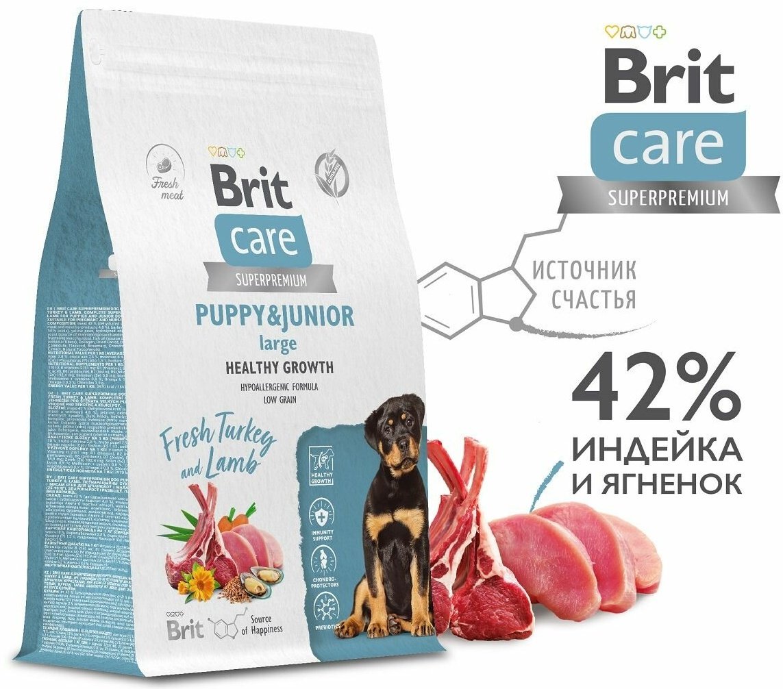 Корм Brit Care Puppy&amp;Junior Large Индейка и ягненок для щенков крупных пород 12 кг