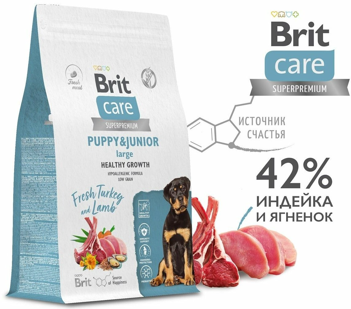 Корм Brit Care Puppy&amp;Junior Large Индейка и ягненок для щенков крупных пород 12 кг купить,NaN
