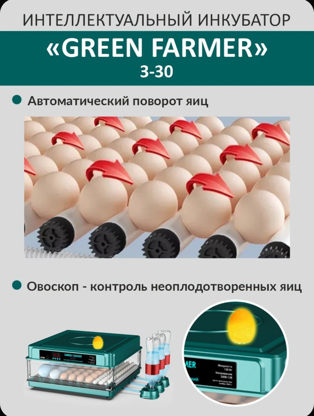 GREEN FARMER инкубатор З-30, вместимость: 30 шт - ForteMarket GREEN FARMER инкубатор З-30, вместимость: 30 шт купить,0