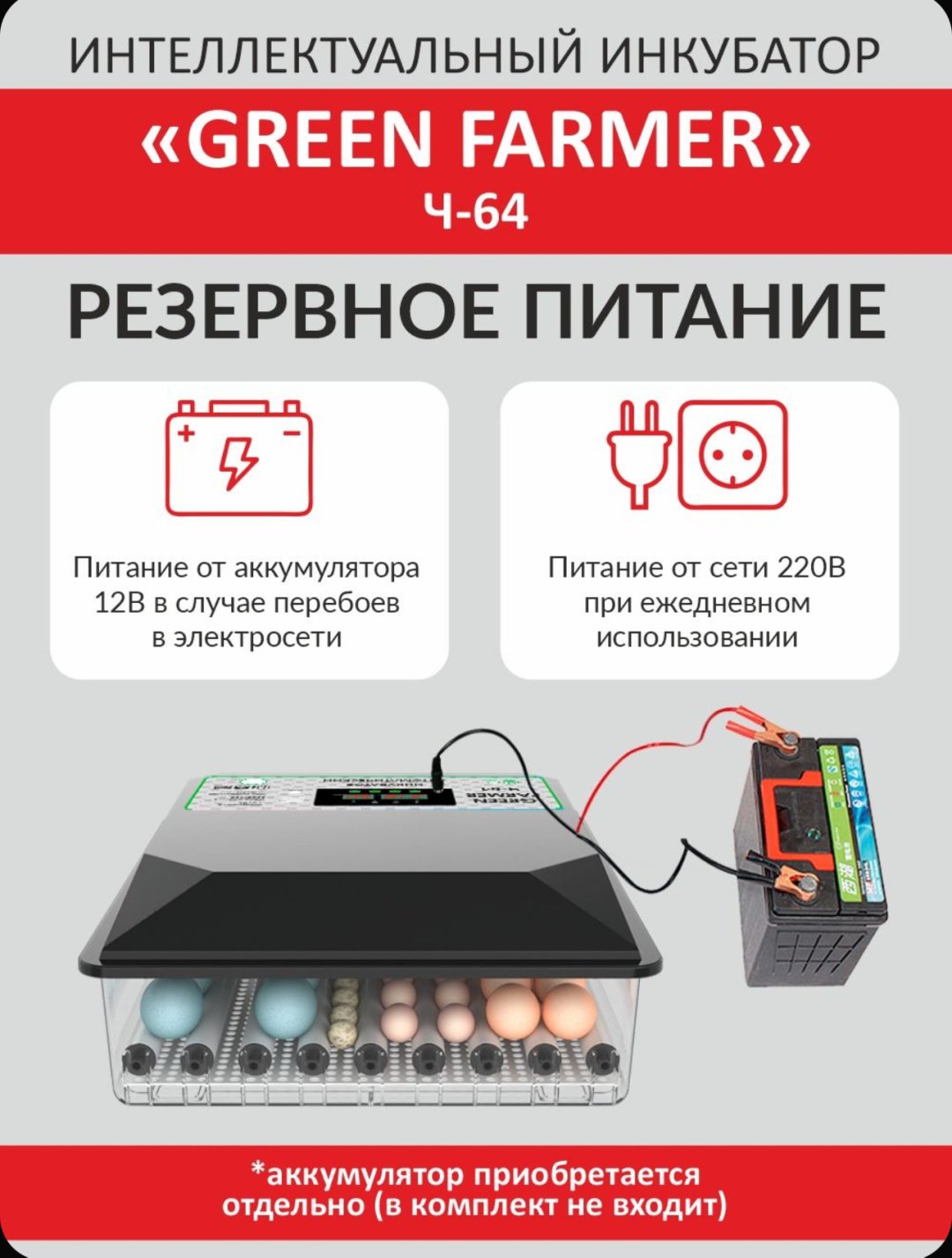 GREEN FARMER инкубатор Ч-64, вместимость: 64 шт - ForteMarket GREEN FARMER инкубатор Ч-64, вместимость: 64 шт купить,0