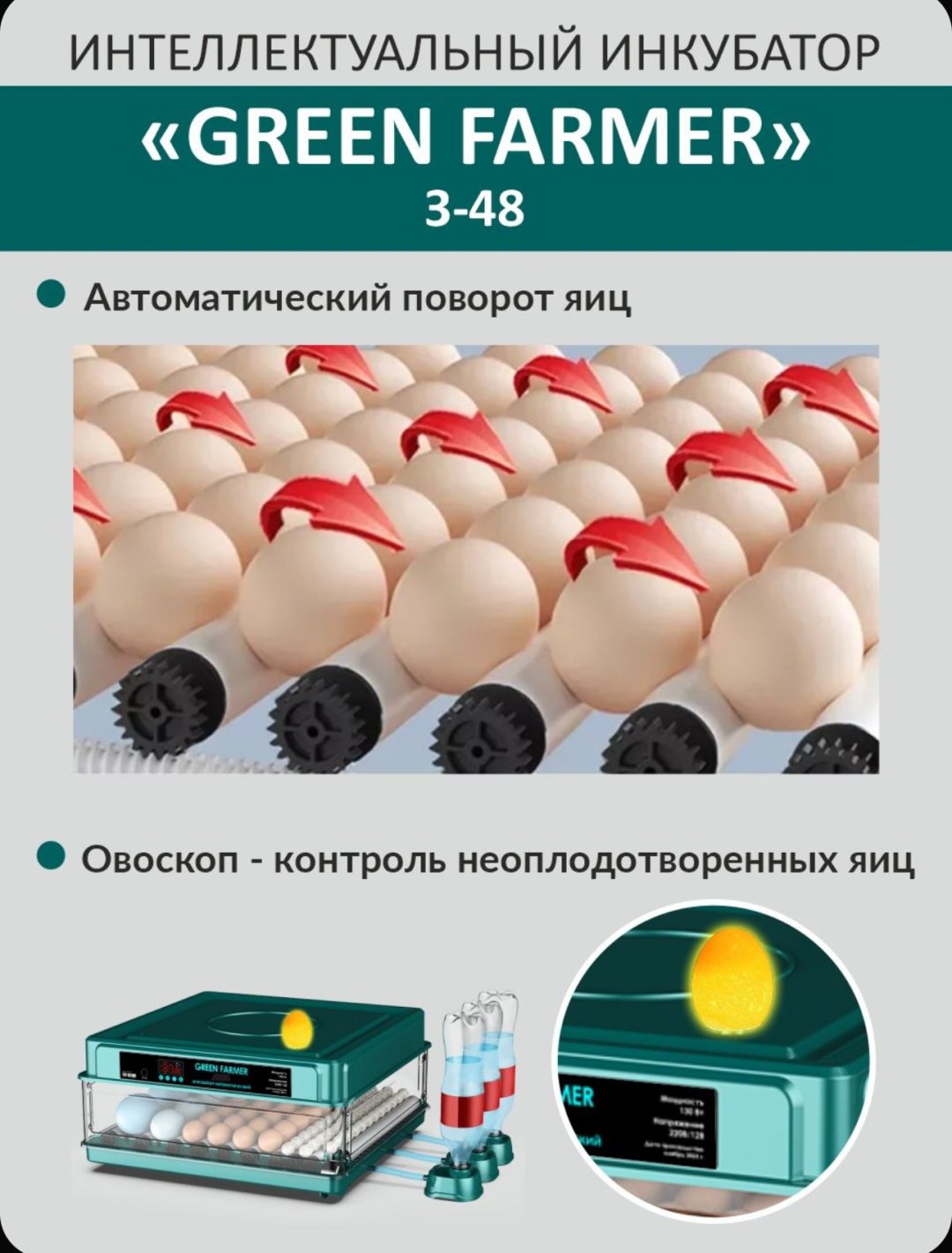 GREEN FARMER инкубатор З-48, вместимость: 48 шт купить,0
