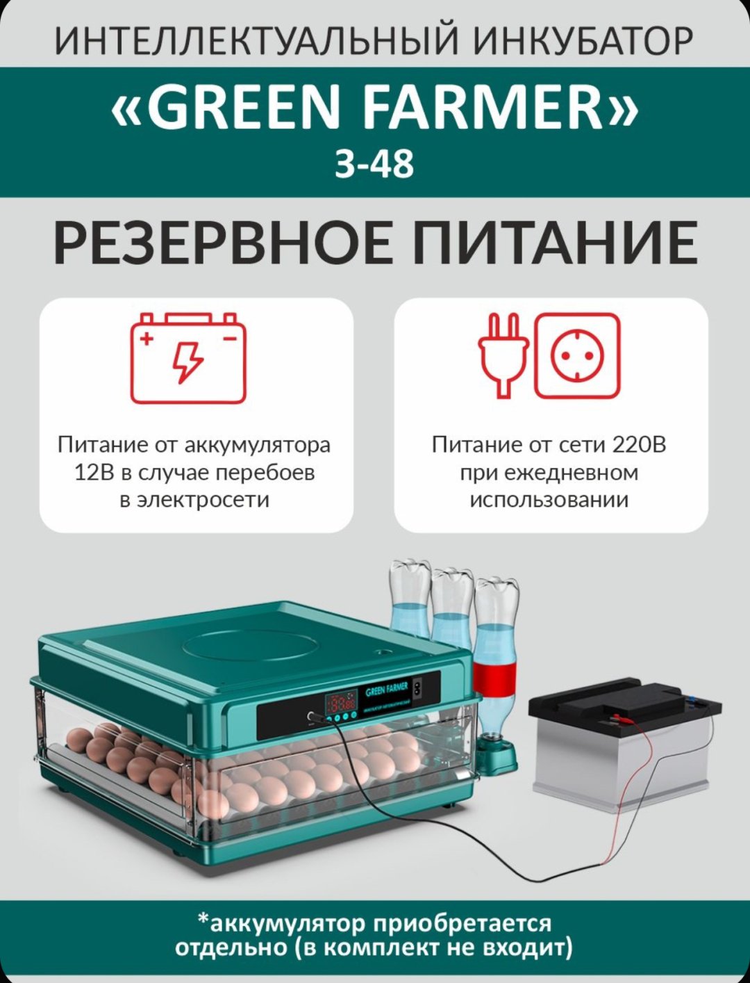 GREEN FARMER инкубатор З-48, вместимость: 48 шт купить,0
