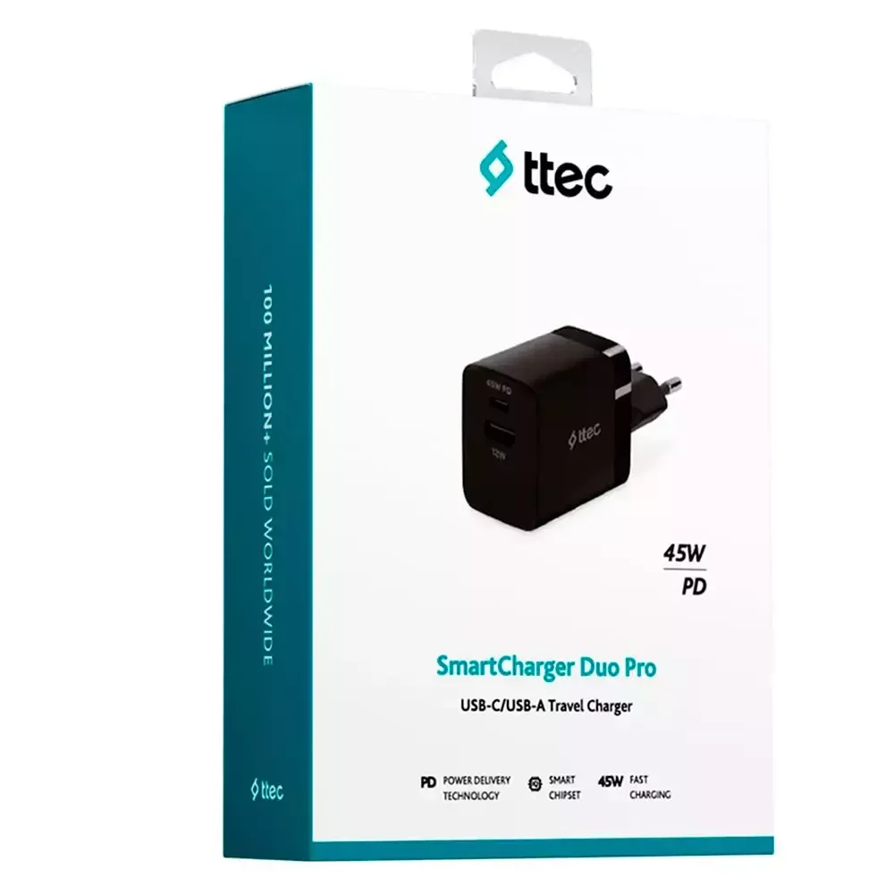 Зарядное устройство для телефонов TTEC SmartCharger 45W PD Duo Travel Charger USB-C/USB-A Black купить,0