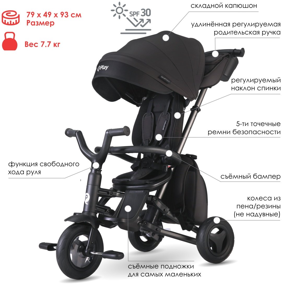 Трёхколёсный велосипед QPLAY Nova Plus Rubber S700-13 черный - ForteMarket Трёхколёсный велосипед QPLAY Nova Plus Rubber S700-13 черный купить,0