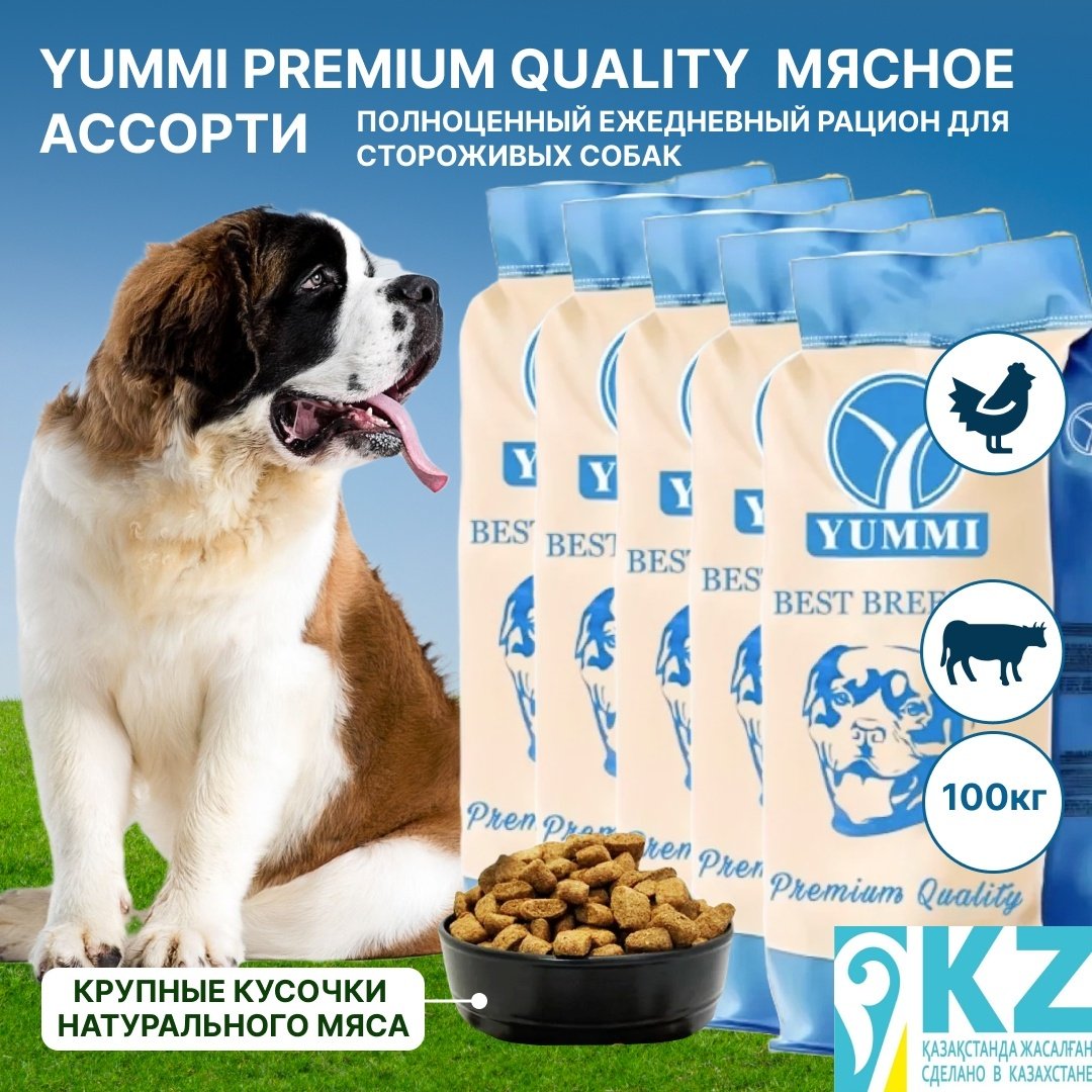 Корм YUMMI Premium Quality Мясное ассорти для сторожевых 20 кг 5 шт