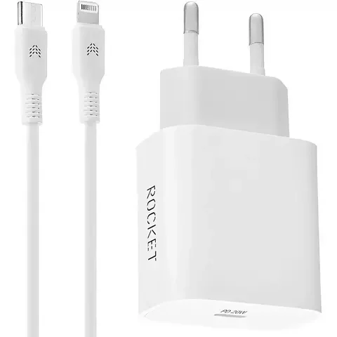 Зарядное устройство для телефонов Rocket 20W USB-C + cabel Lightning Rocket Space Combo White