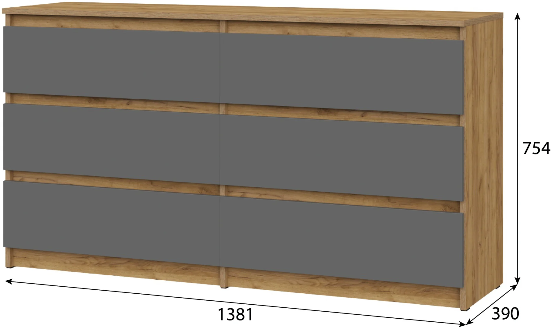 Комод GreenMebel Люмо КМ-6Я 138.1x39x75.4см серый/коричневый