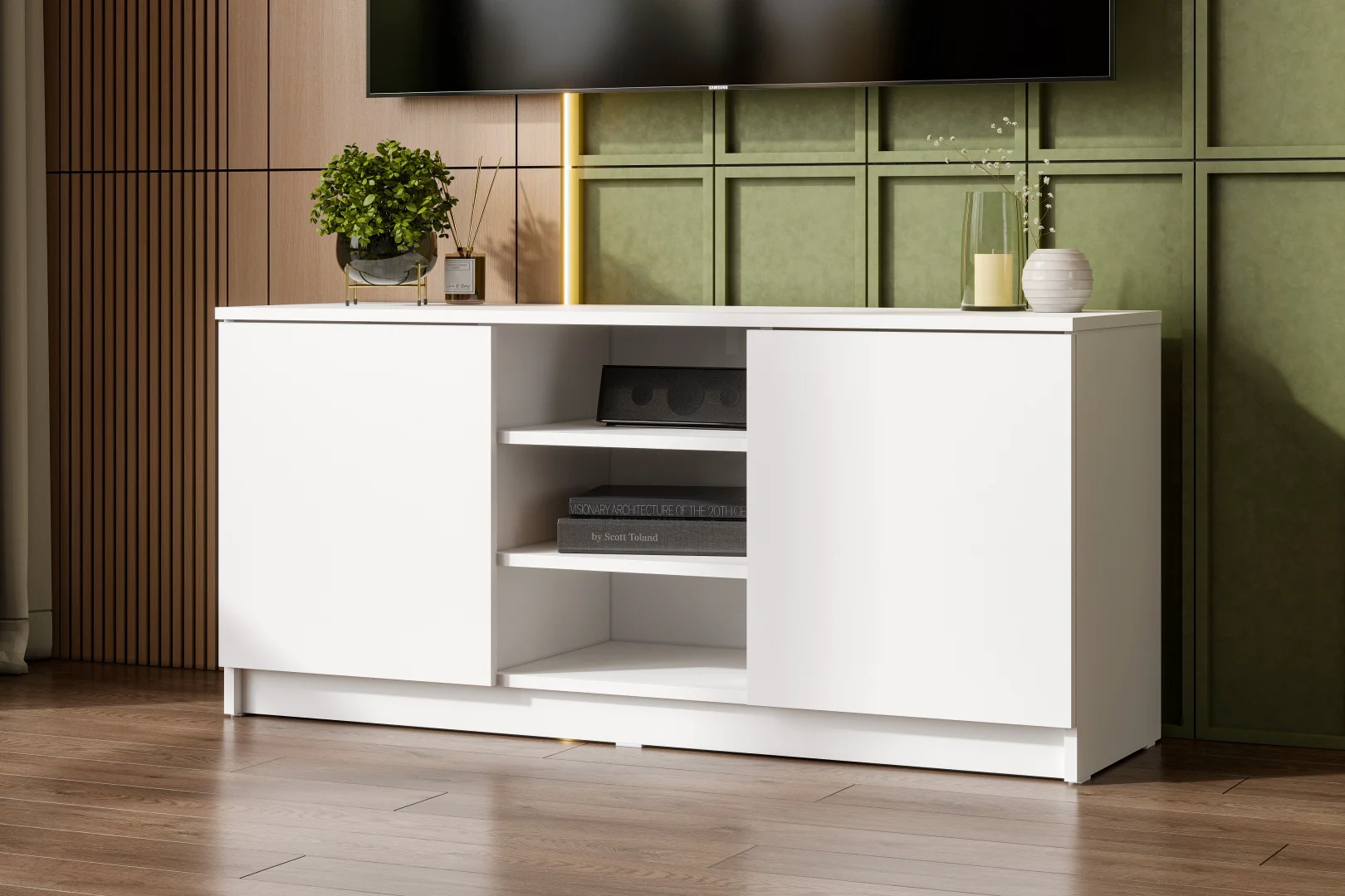 ТВ-тумба напольная GreenMebel Люмо 120.2x55x37см белый