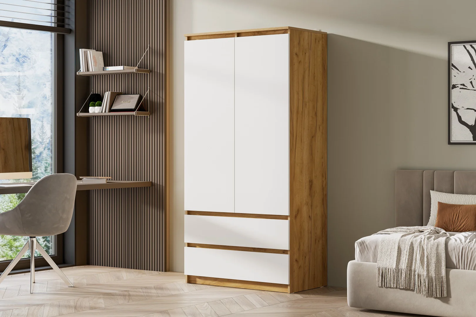 Шкаф GreenMebel Люмо 90.2x179.6х50см коричневый, белый