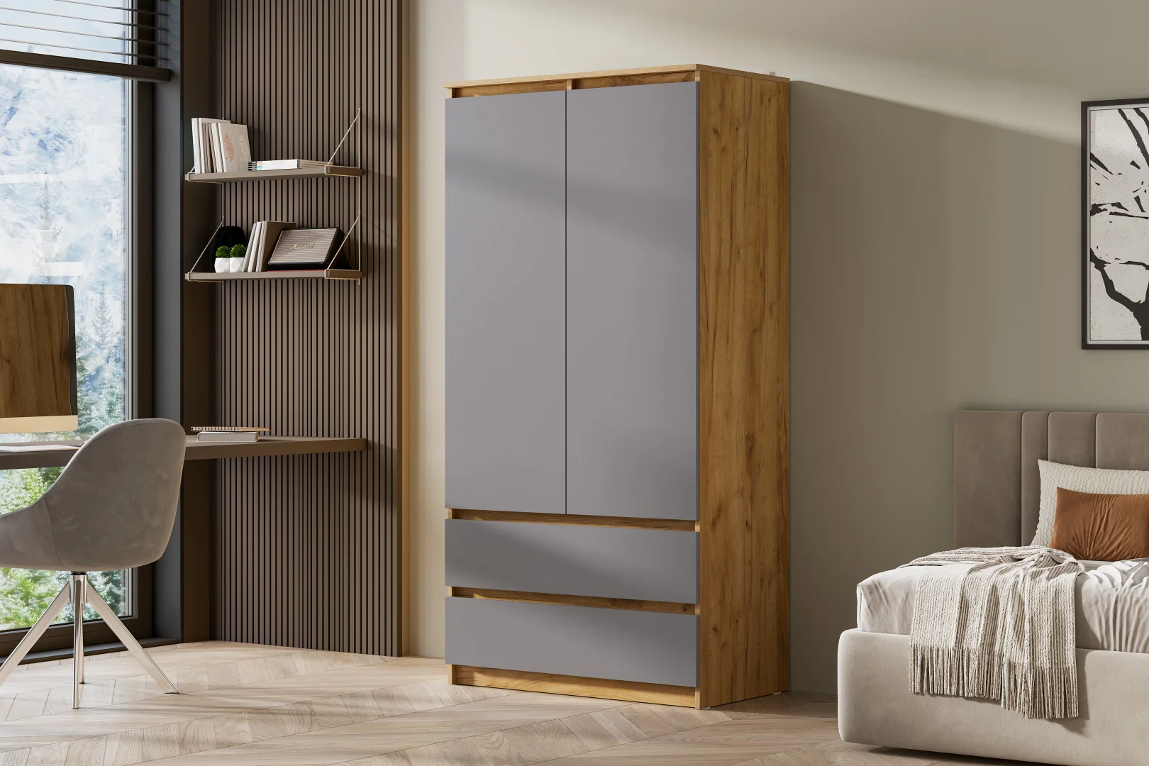 Шкаф GreenMebel Люмо 90.2x179.6х50см коричневый/серый купить,NaN