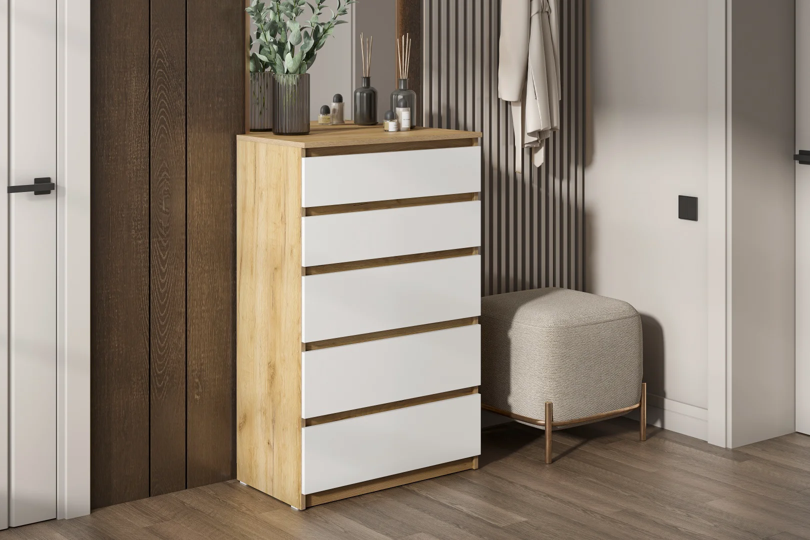 Комод GreenMebel Люмо 70.4x40x112см белый/коричневый купить,NaN