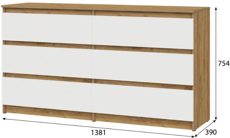 Комод GreenMebel Люмо КМ-6Я 138.1x39x75.4см бело-коричневый