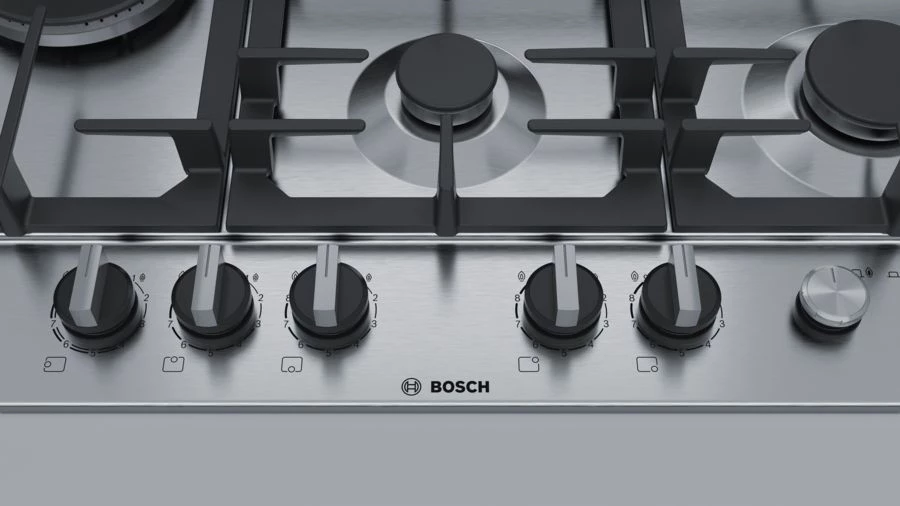 Газовая варочная поверхность Bosch PCS7A5M90 серебристая 