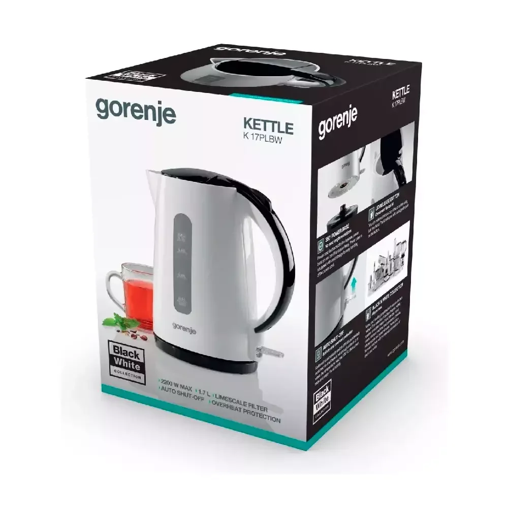 Электрочайник Gorenje K17PLBW White Black - ForteMarket Электрочайник Gorenje K17PLBW White Black купить,0