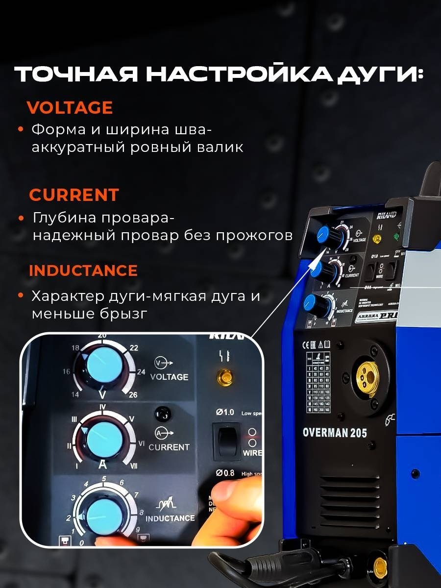 AuroraPRO сварочный инвертор OVERMAN 205 26644 (MIG/MAG, MMA) 3 в 1 купить,288800