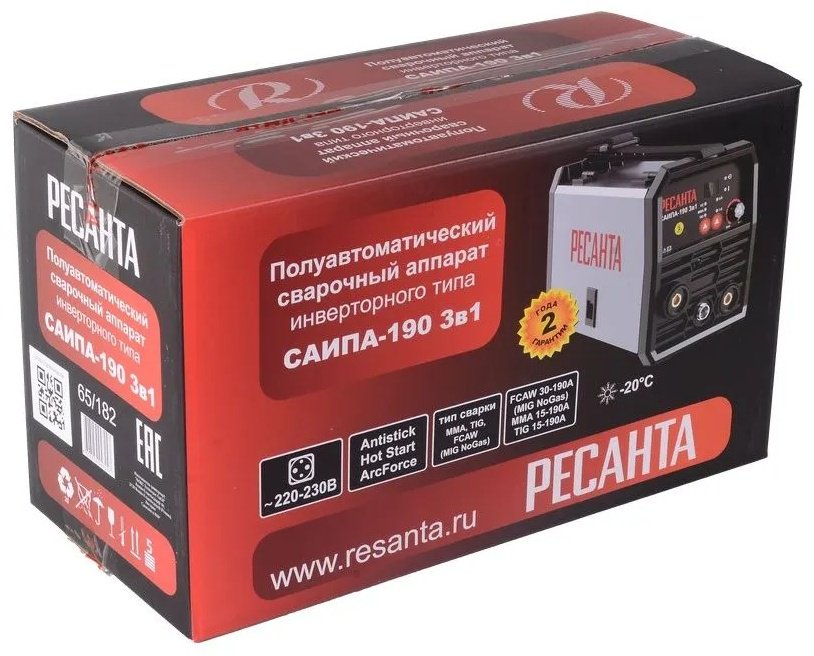 Ресанта сварочный полуавтомат САИПА-190 3в1 65/182 (аргонная (аргонодуговая) сварка, ручная дуговая сварка (MMA), FCAW) купить,NaN