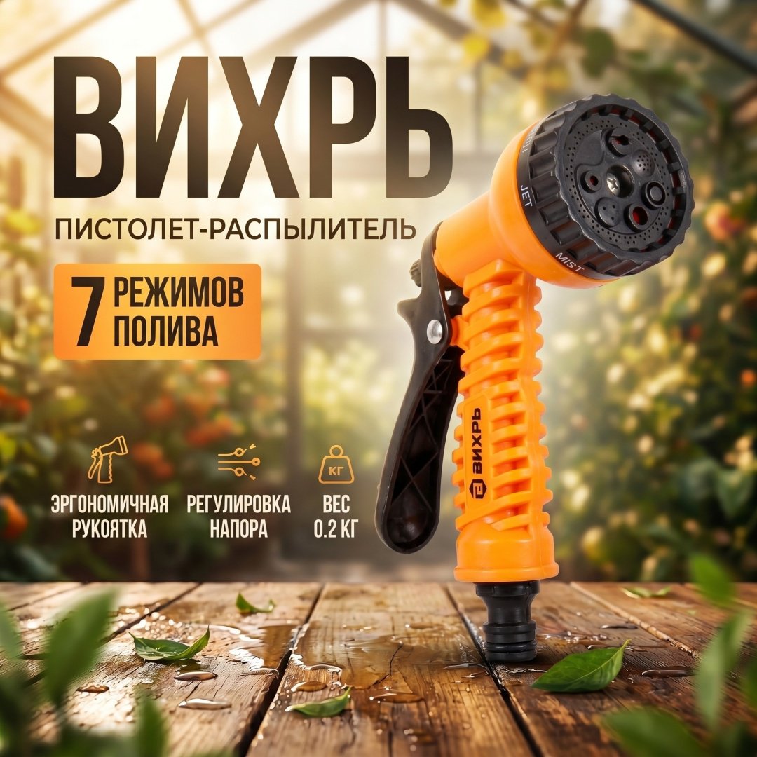 ВИХРЬ пистолет для полива 73/7/2/24 7 режимов полива