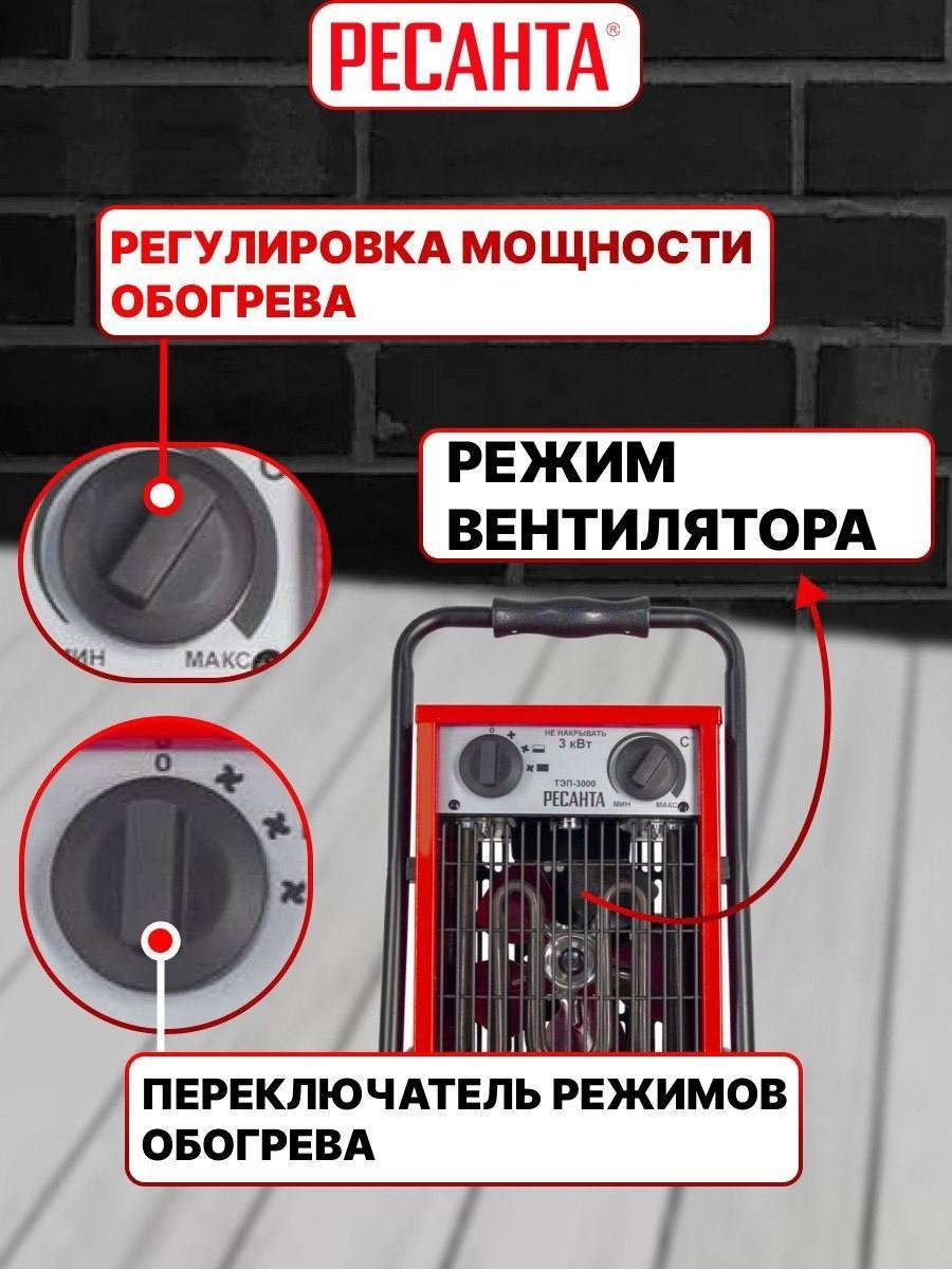 Тепловая электрическая пушка Ресанта ТЭП-3000, 3 кВт