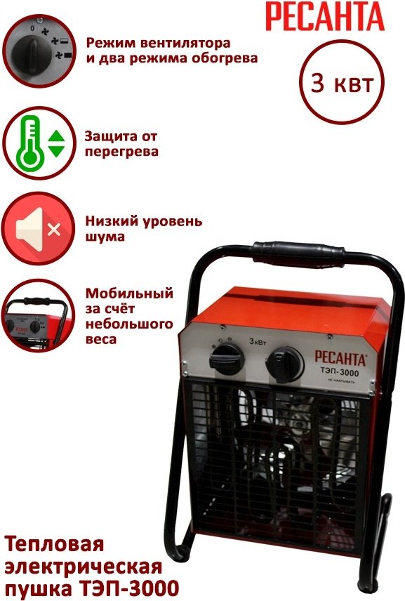 Тепловая электрическая пушка Ресанта ТЭП-3000, 3 кВт купить,25490