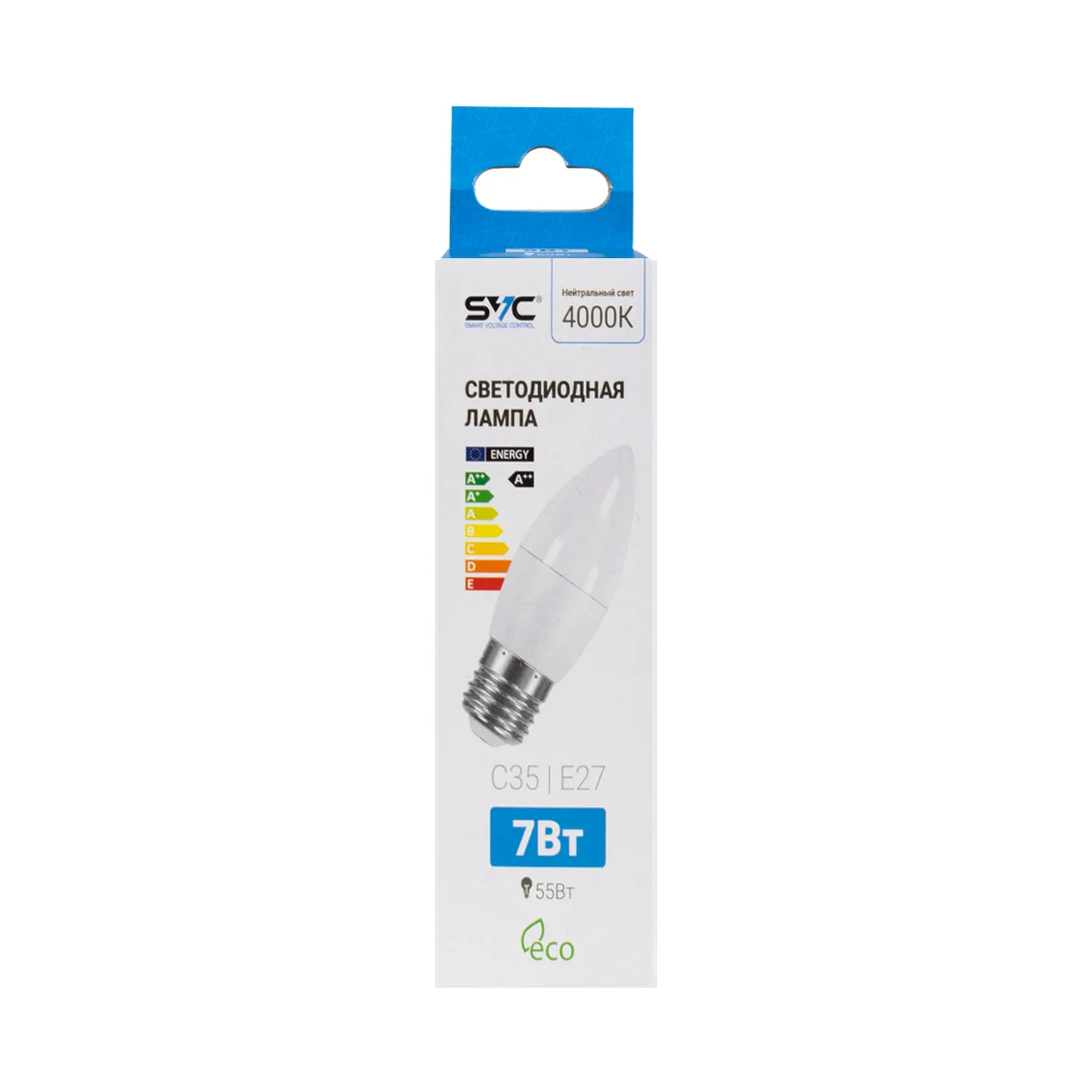Лампа светодиодная SVC LED C35-7W-E27-4000K нейтральная купить,296