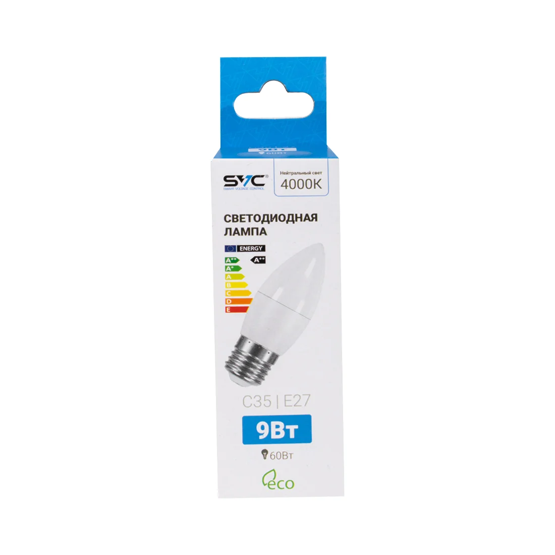 Лампа светодиодная SVC LED C35-9W-E27-4000K нейтральная