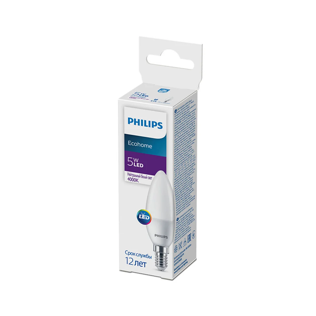 Лампа светодиодная Philips Ecohome LED 5W-500lm-E14-840B35NDFR  купить,NaN