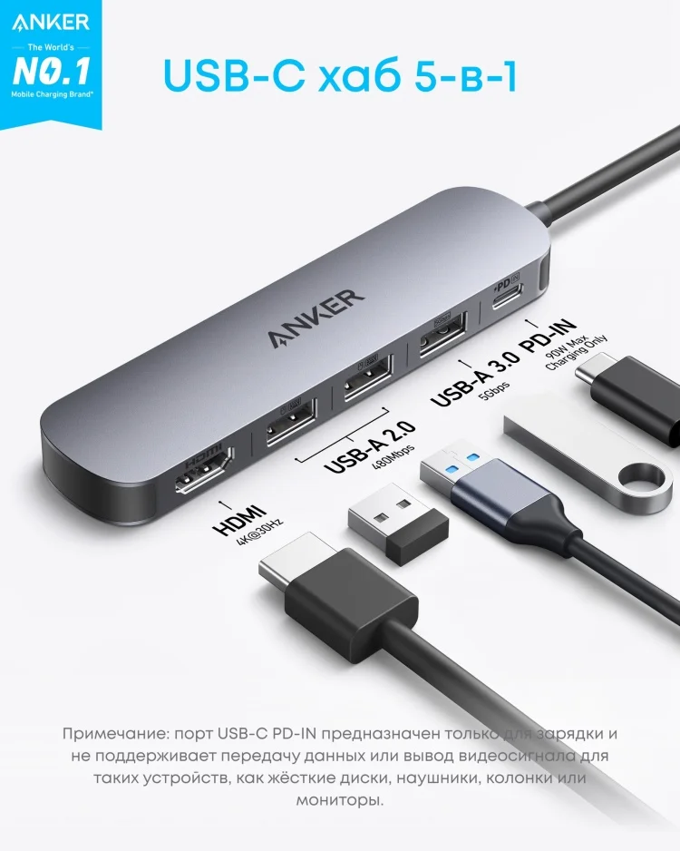 USB Hub Anker A8357HA0 Grey купить,NaN